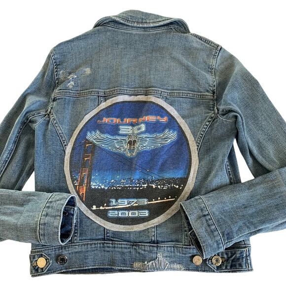 Via Penny Lane Reworked Apparel | Journey Custom Distressed Denim Jacket Size 2 - Picture 10 of 10